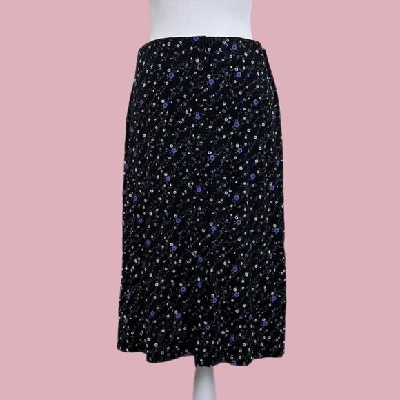 black and purple floral vintage 90s slinky midi skirt - Picture 1 of 7